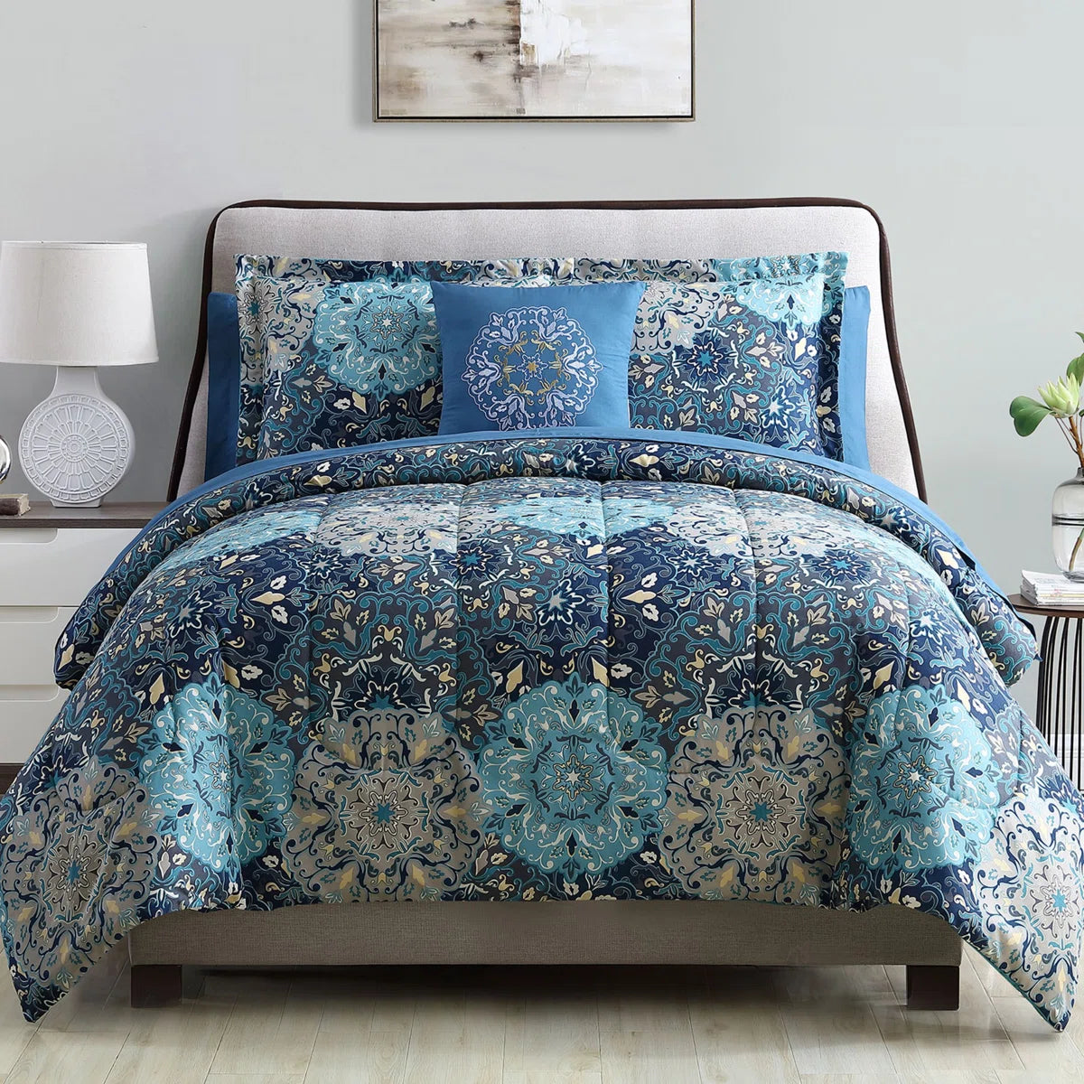 Granada Collection Comforter Set - Reversible Microfiber - Elegant Printed 8-Piece Bed Set - Includes Comforter, Sheets, Shams, & Pillow - Luxurious Bedding