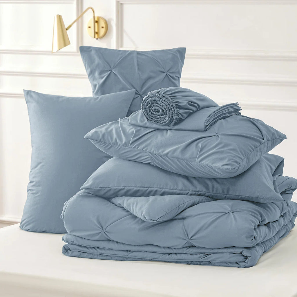 Best Seller Bedsure Pintuck Pinch Pleat Bedding Sets (Set Of 5 Or 7) Bed-in-a-Bag, 89GSM