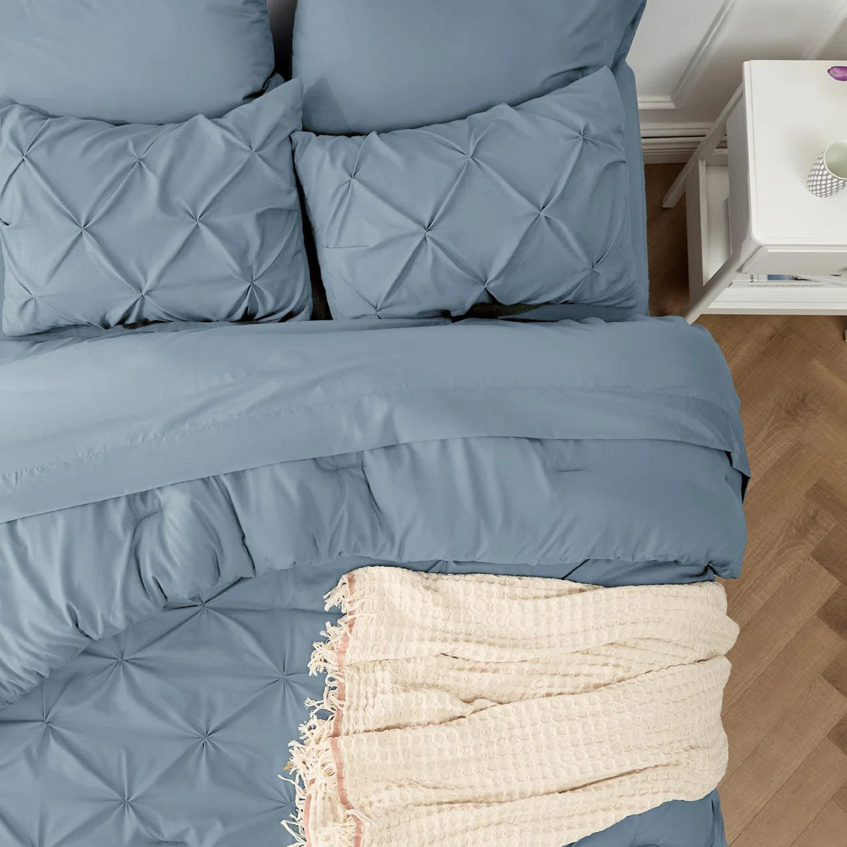 Best Seller Bedsure Pintuck Pinch Pleat Bedding Sets (Set Of 5 Or 7) Bed-in-a-Bag, 89GSM