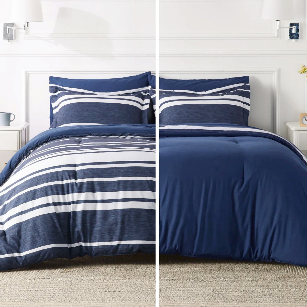 Comforter Set 7 Pieces, Bedding Set for Bed Reversible, Cationic Dyeing Bed in a Bag with Comforter, Sheets, Pillowcases & Shams