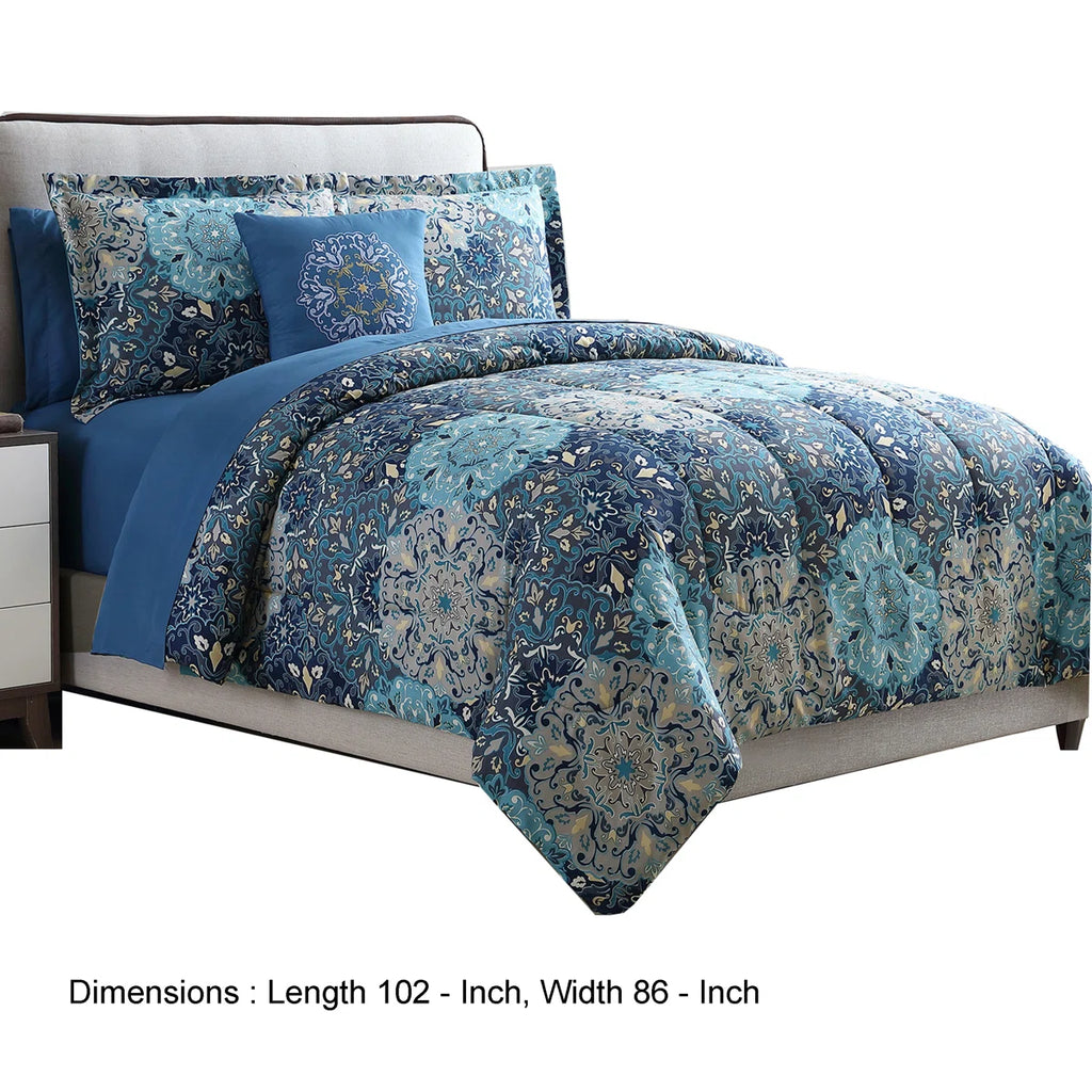 Granada Collection Comforter Set - Reversible Microfiber - Elegant Printed 8-Piece Bed Set - Includes Comforter, Sheets, Shams, & Pillow - Luxurious Bedding