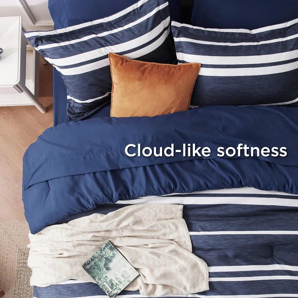 Comforter Set 7 Pieces, Bedding Set for Bed Reversible, Cationic Dyeing Bed in a Bag with Comforter, Sheets, Pillowcases & Shams