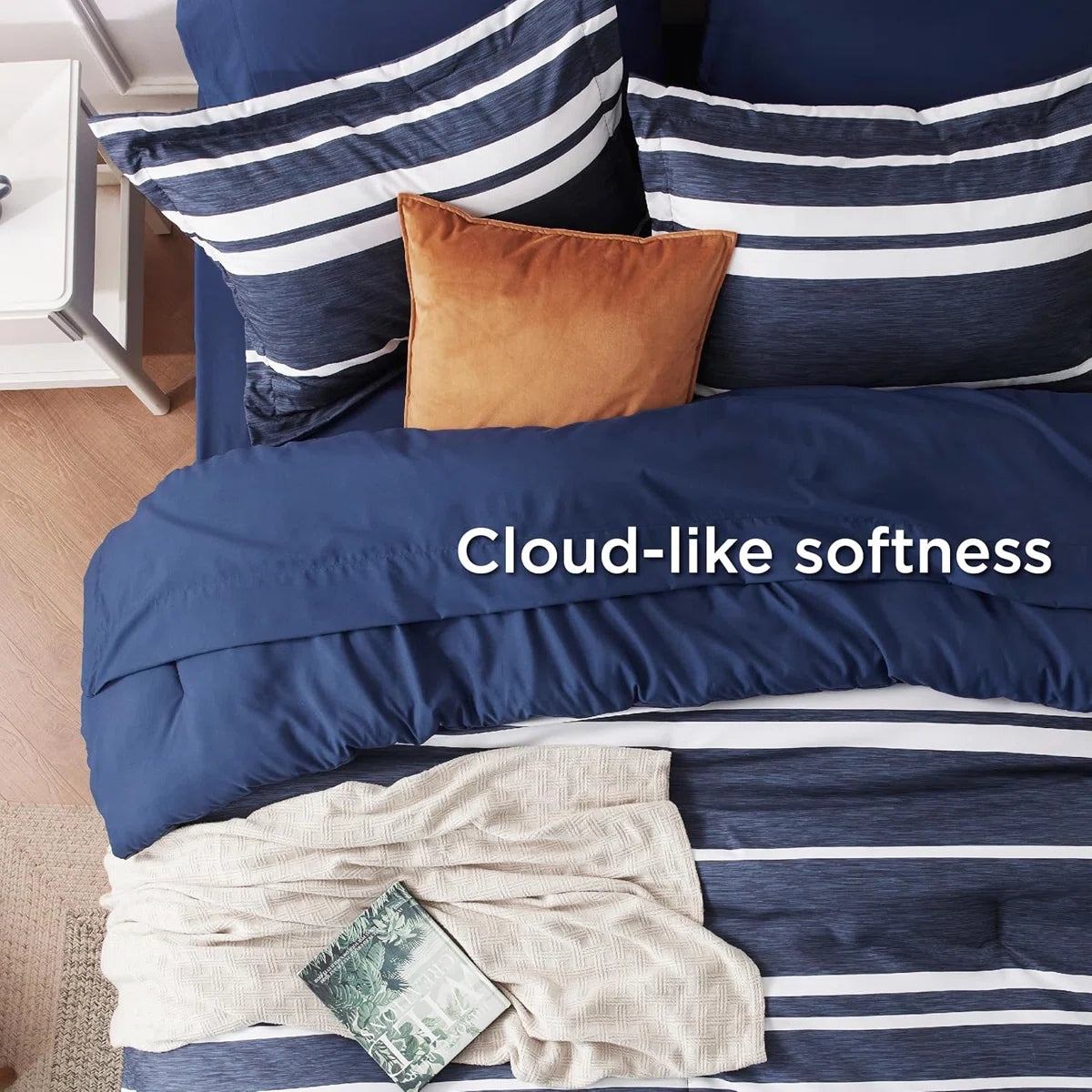 Comforter Set 7 Pieces, Bedding Set for Bed Reversible, Cationic Dyeing Bed in a Bag with Comforter, Sheets, Pillowcases & Shams