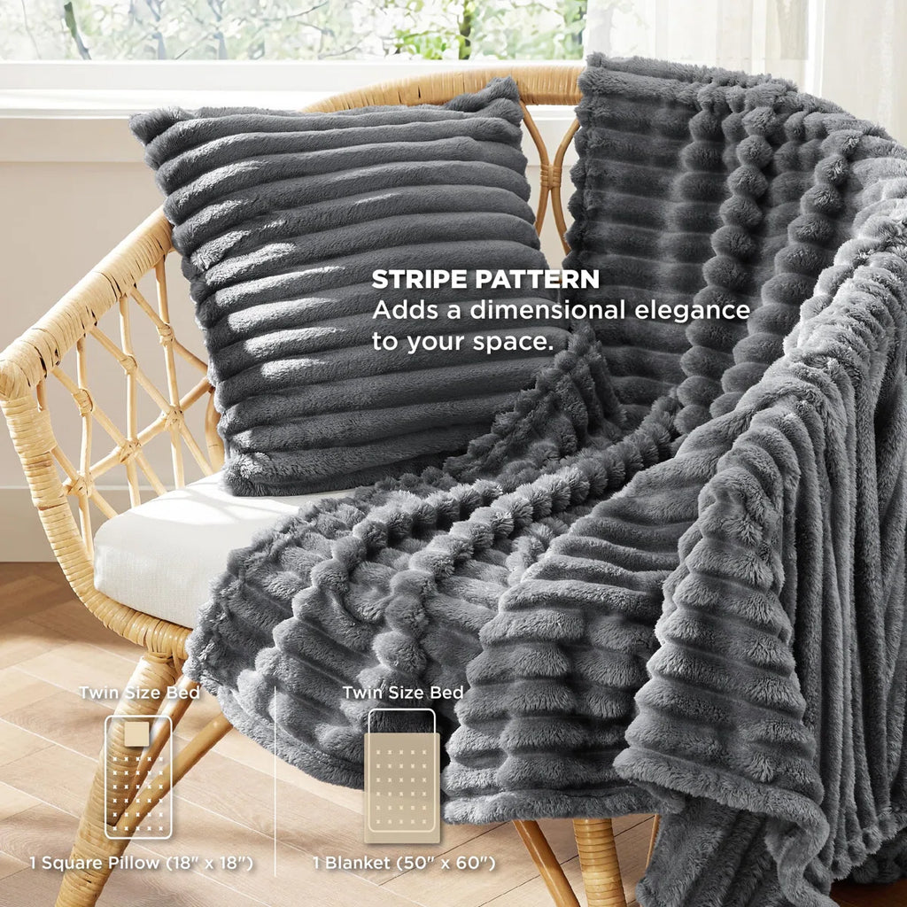 King Comforter Set 5 Pieces - Bed in a Bag with Fleece Throw Blanket and Decorative Pillow, Lightweight Bedding Comforter Sets, All Season Bedding, Dark Grey