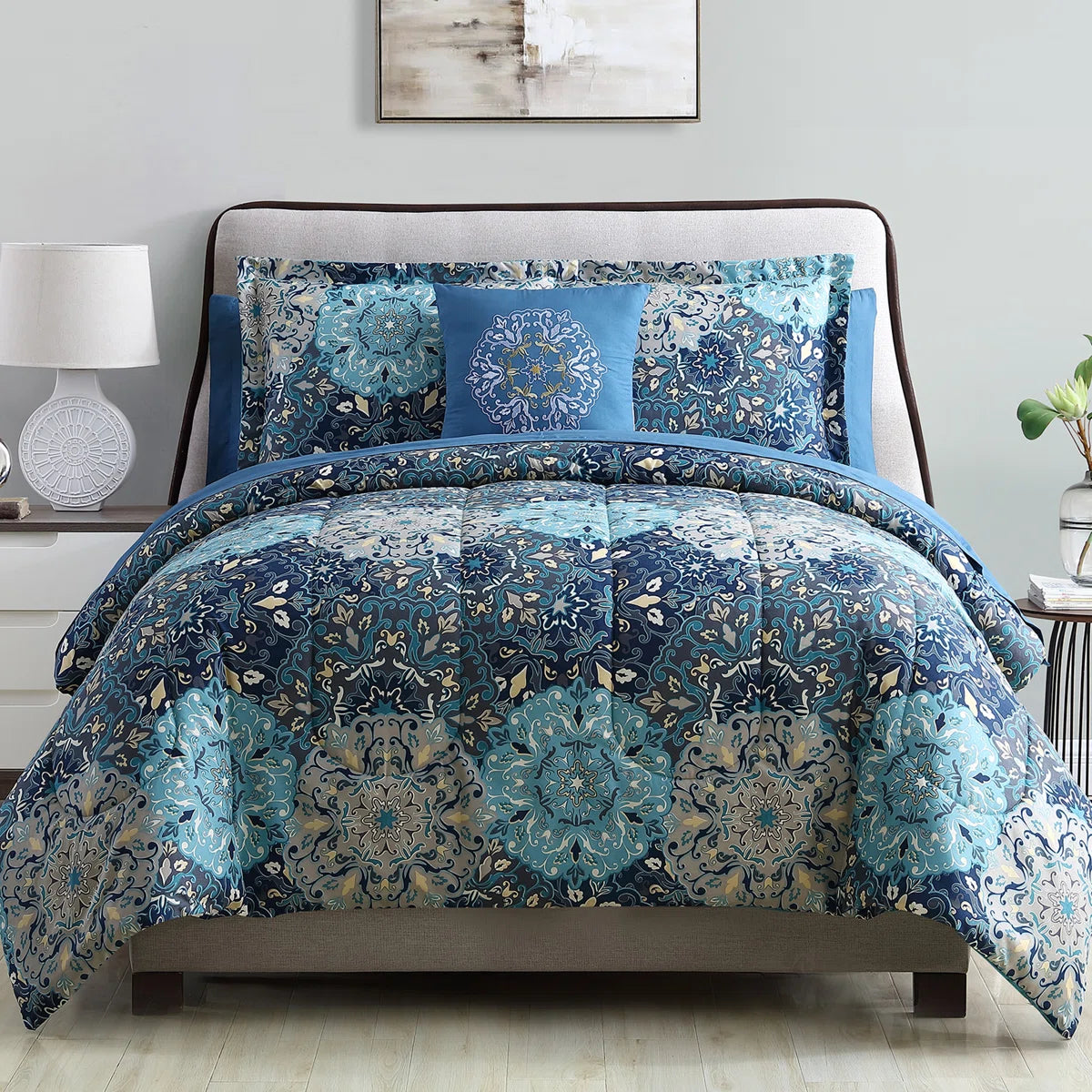 Granada Collection Comforter Set - Reversible Microfiber - Elegant Printed 8-Piece Bed Set - Includes Comforter, Sheets, Shams, & Pillow - Luxurious Bedding
